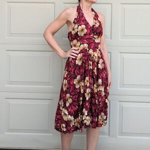hawaiian floral HALTER DRESS vintage M